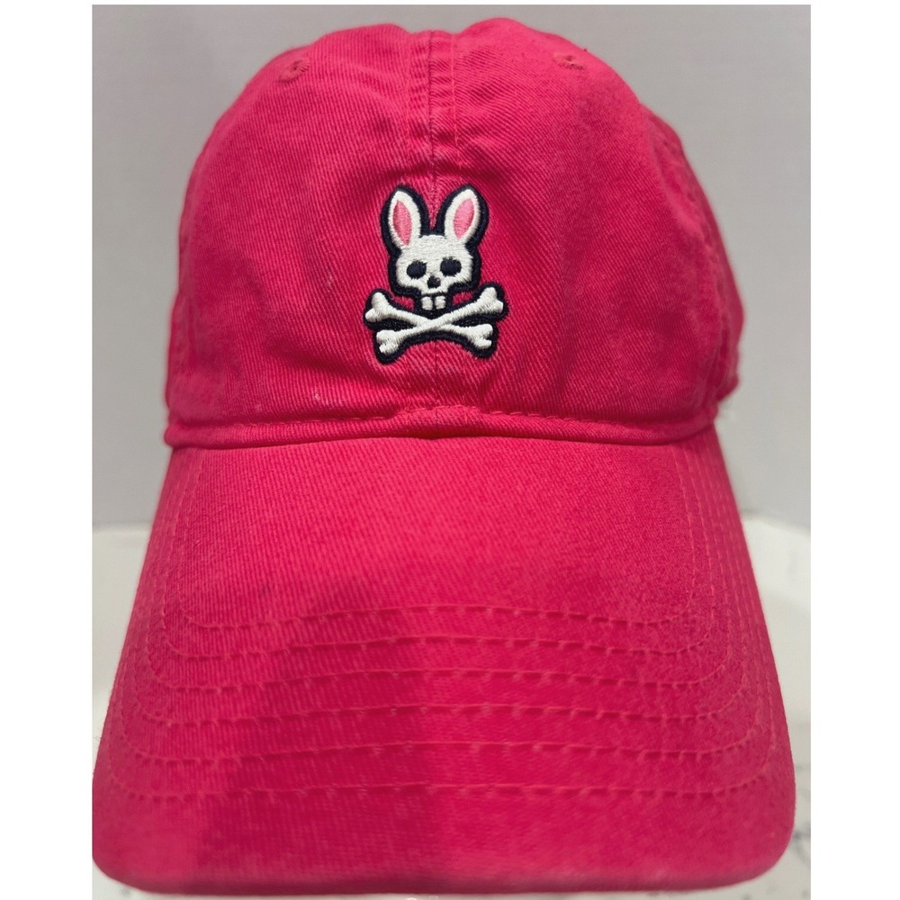 Psycho‎ Bunny Hot Pink Dad Cap Adjustable Strapback Embroidered Skull Logo Hat